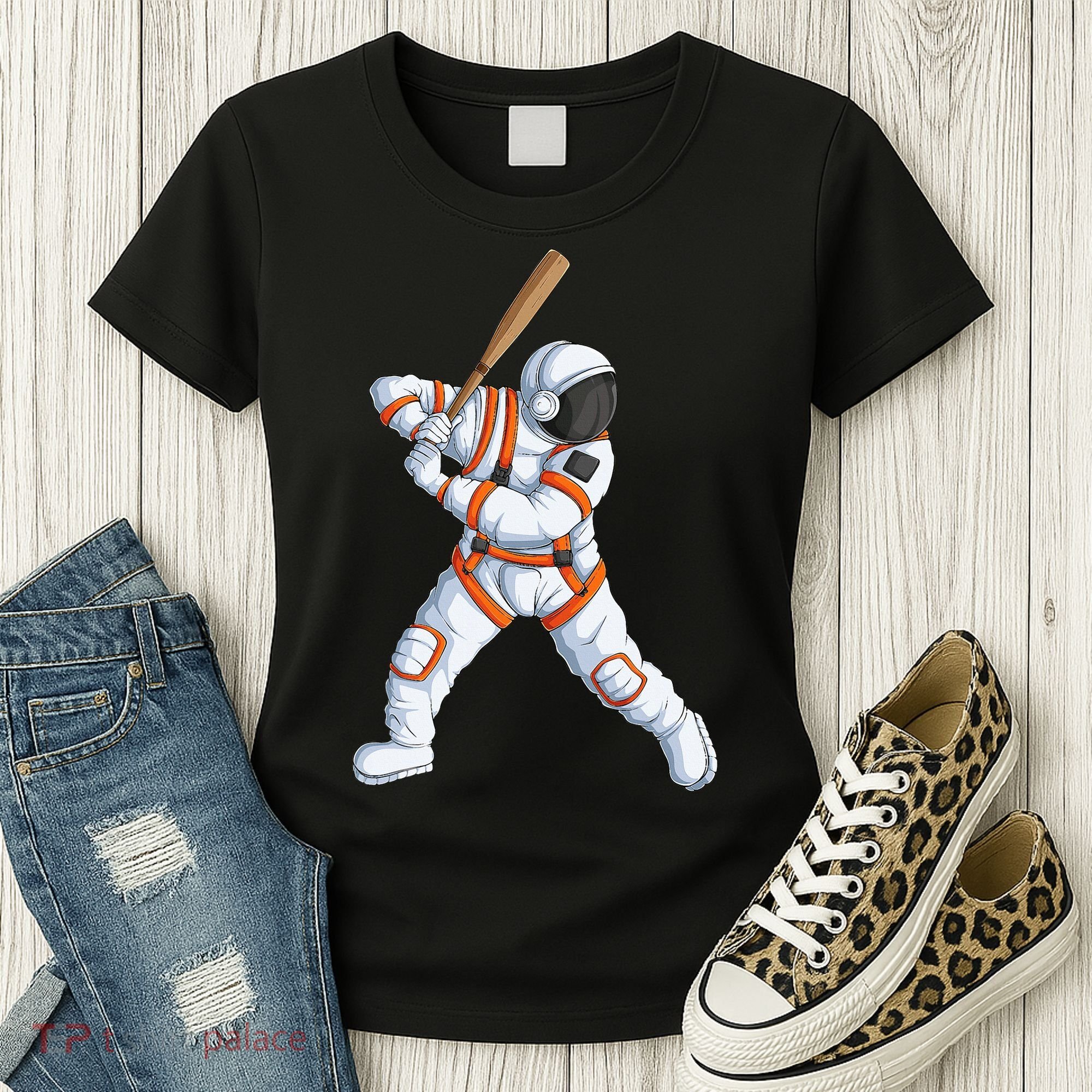 Space Astronaut Baseball Funny Baseball Player Women's T-Shirt