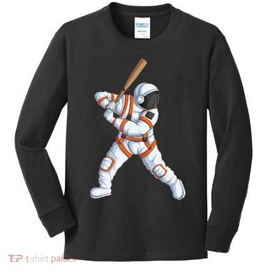 Space Astronaut Baseball Funny Baseball Player Kids Long Sleeve Shirt