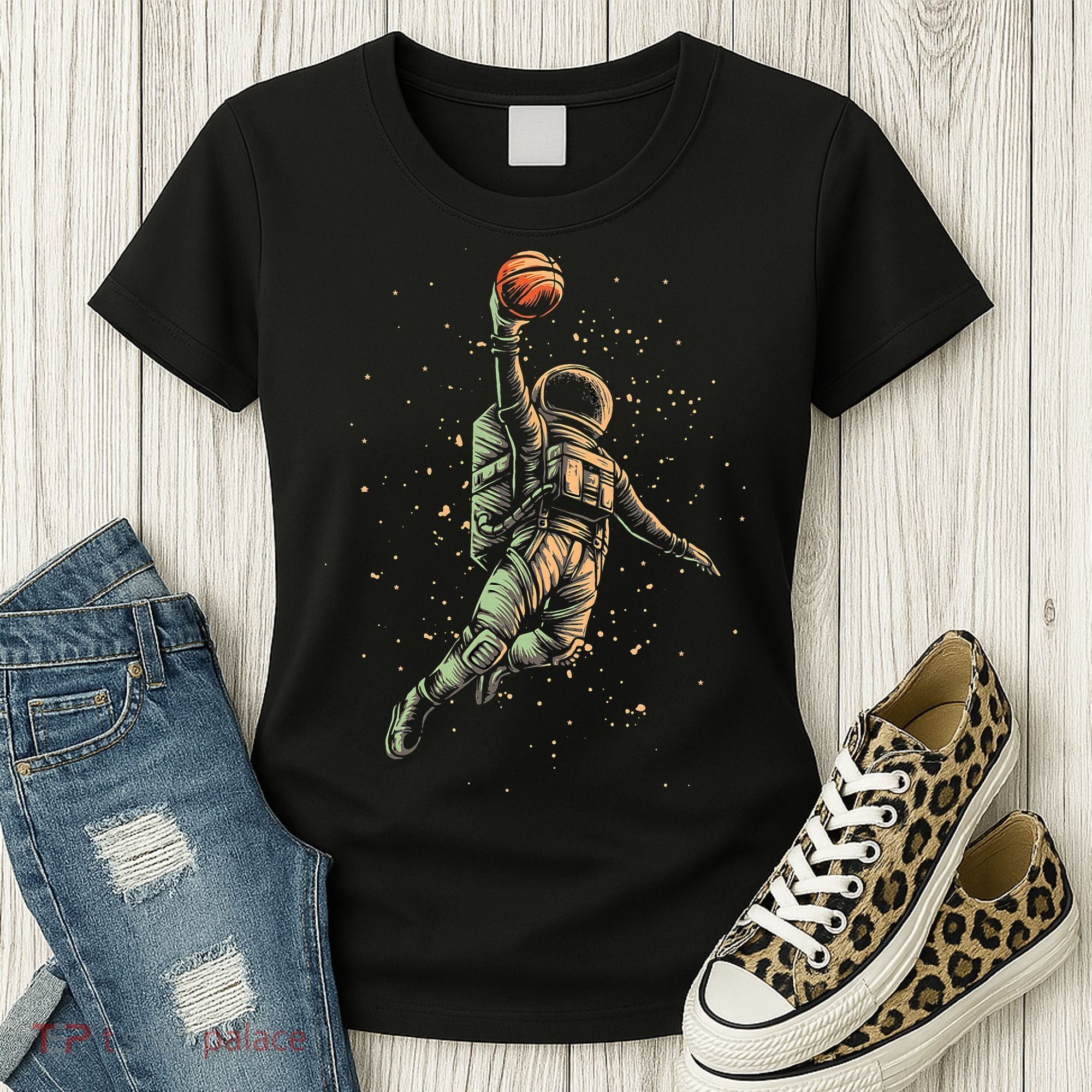 Space Astronaut Basketball Player Funny Women's T-Shirt