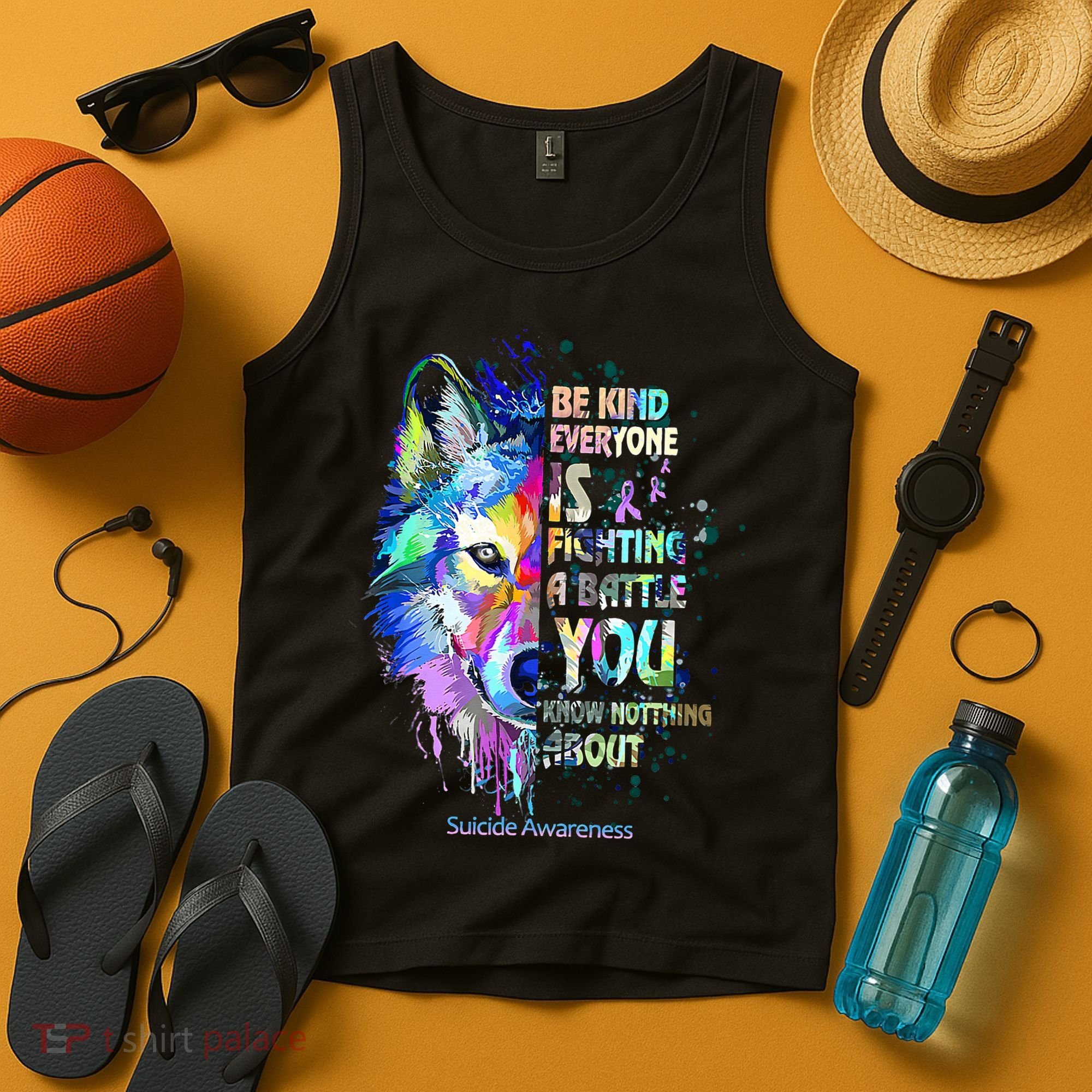 Suicide Awareness Be Kind Everyone Is Fighting A Battle Wolf Tank Top