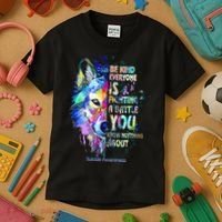 Suicide Awareness Be Kind Everyone Is Fighting A Battle Wolf Kids T-Shirt thumb 3