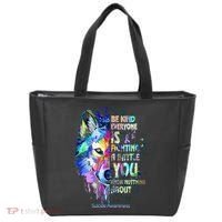 Suicide Awareness Be Kind Everyone Is Fighting A Battle Wolf Tote Bag thumb 0