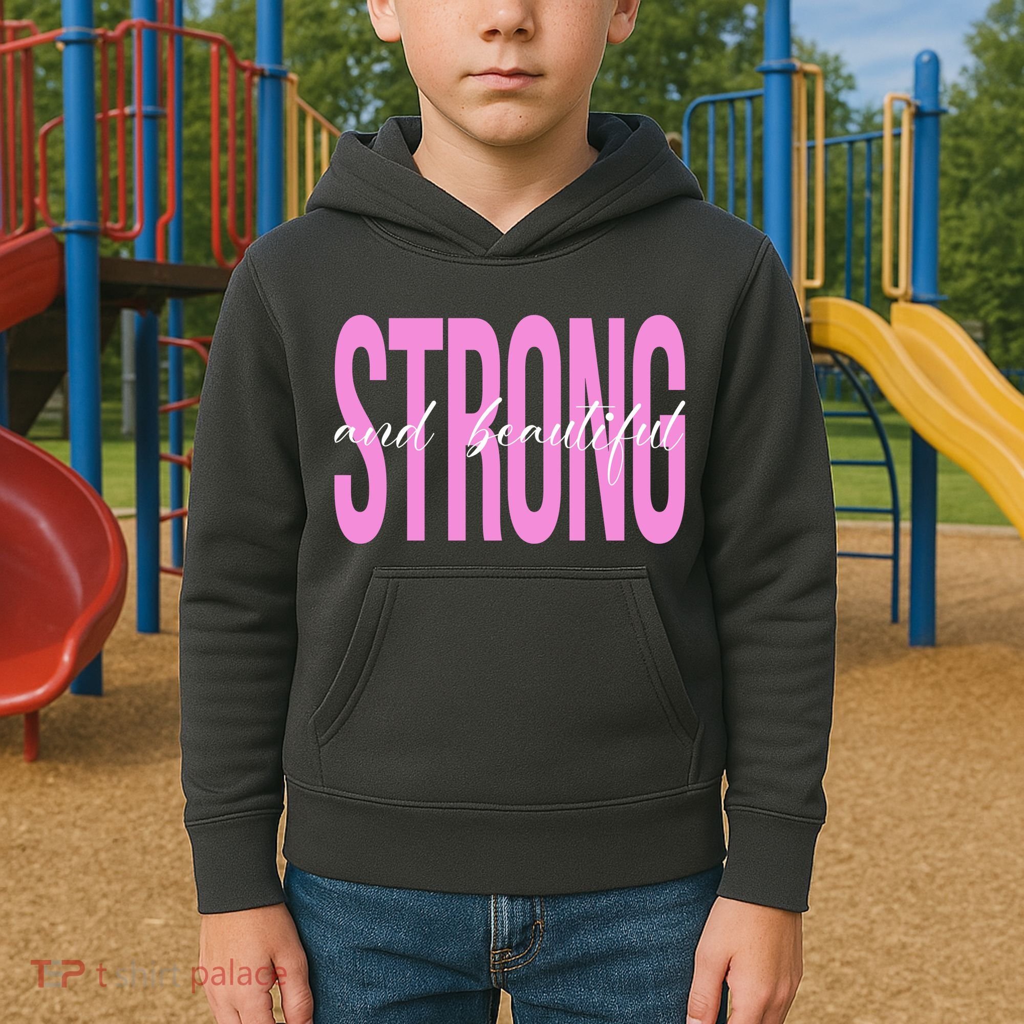 Strong And Beautiful Breast Cancer Awareness Kids Hoodie