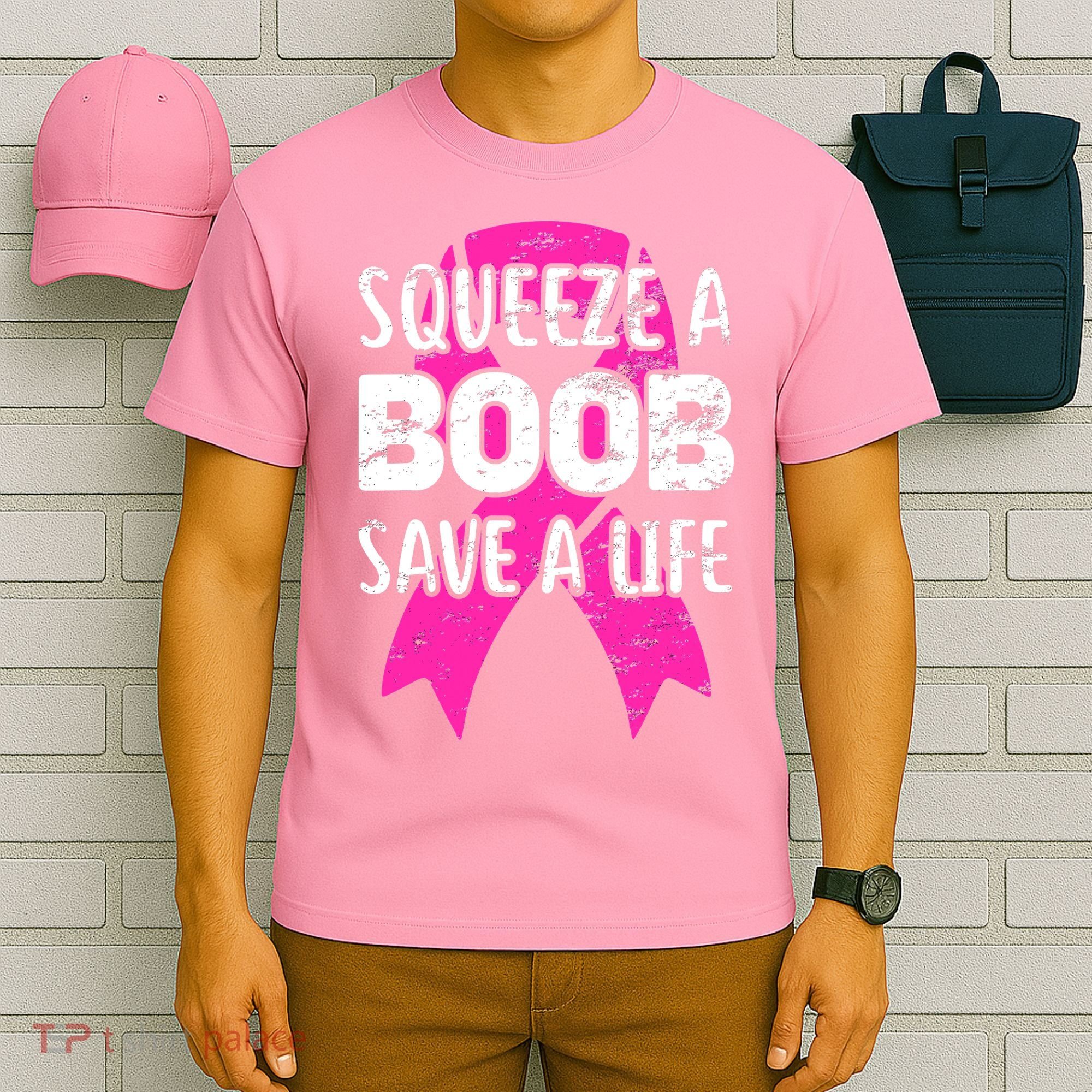 Squeeze A Boob Save A Life Breast Cancer Warrior Pink Ribbon T-Shirt