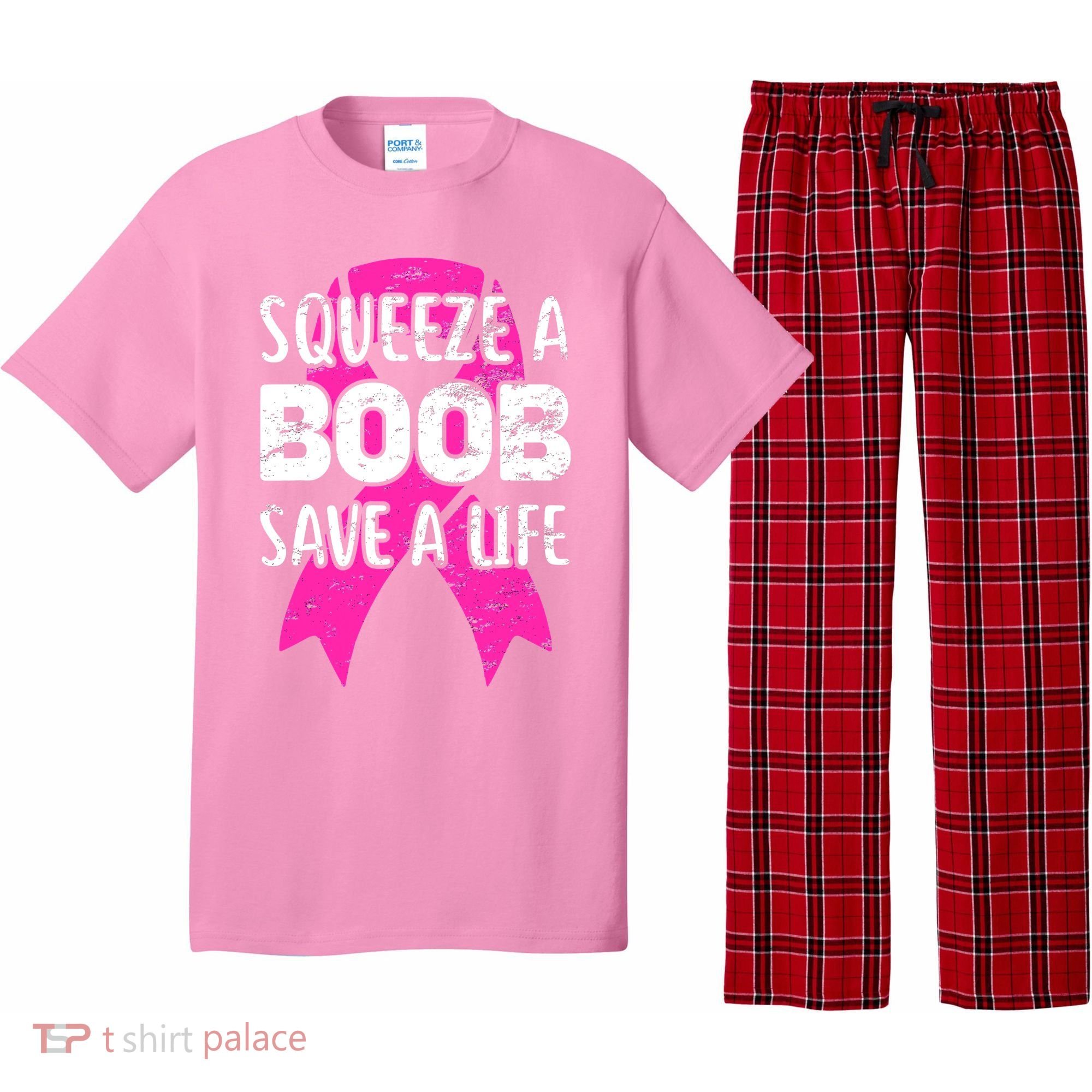 Squeeze A Boob Save A Life Breast Cancer Warrior Pink Ribbon Pajama Set