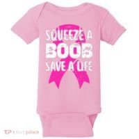 Squeeze A Boob Save A Life Breast Cancer Warrior Pink Ribbon Baby Bodysuit thumb 0
