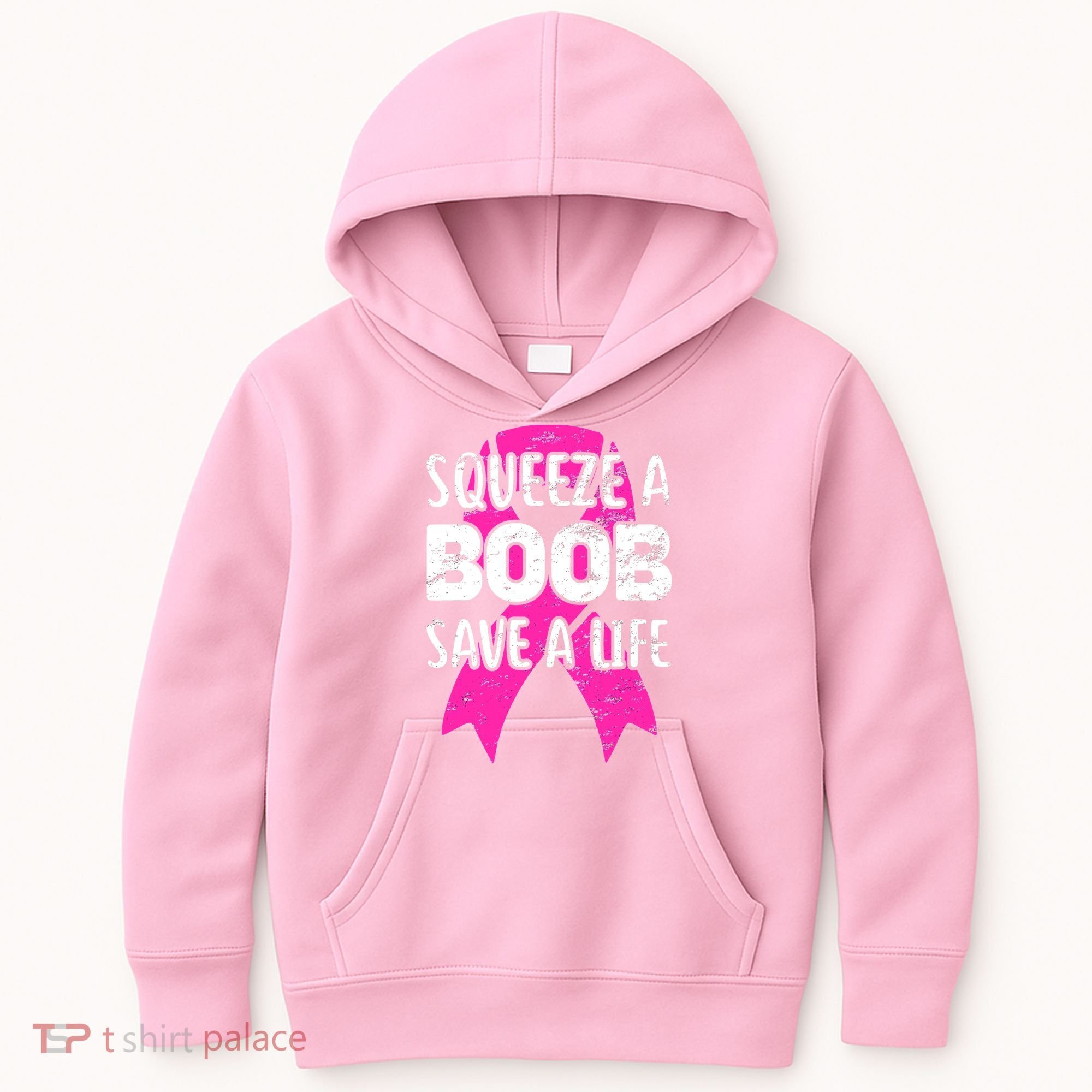 Squeeze A Boob Save A Life Breast Cancer Warrior Pink Ribbon Kids Hoodie