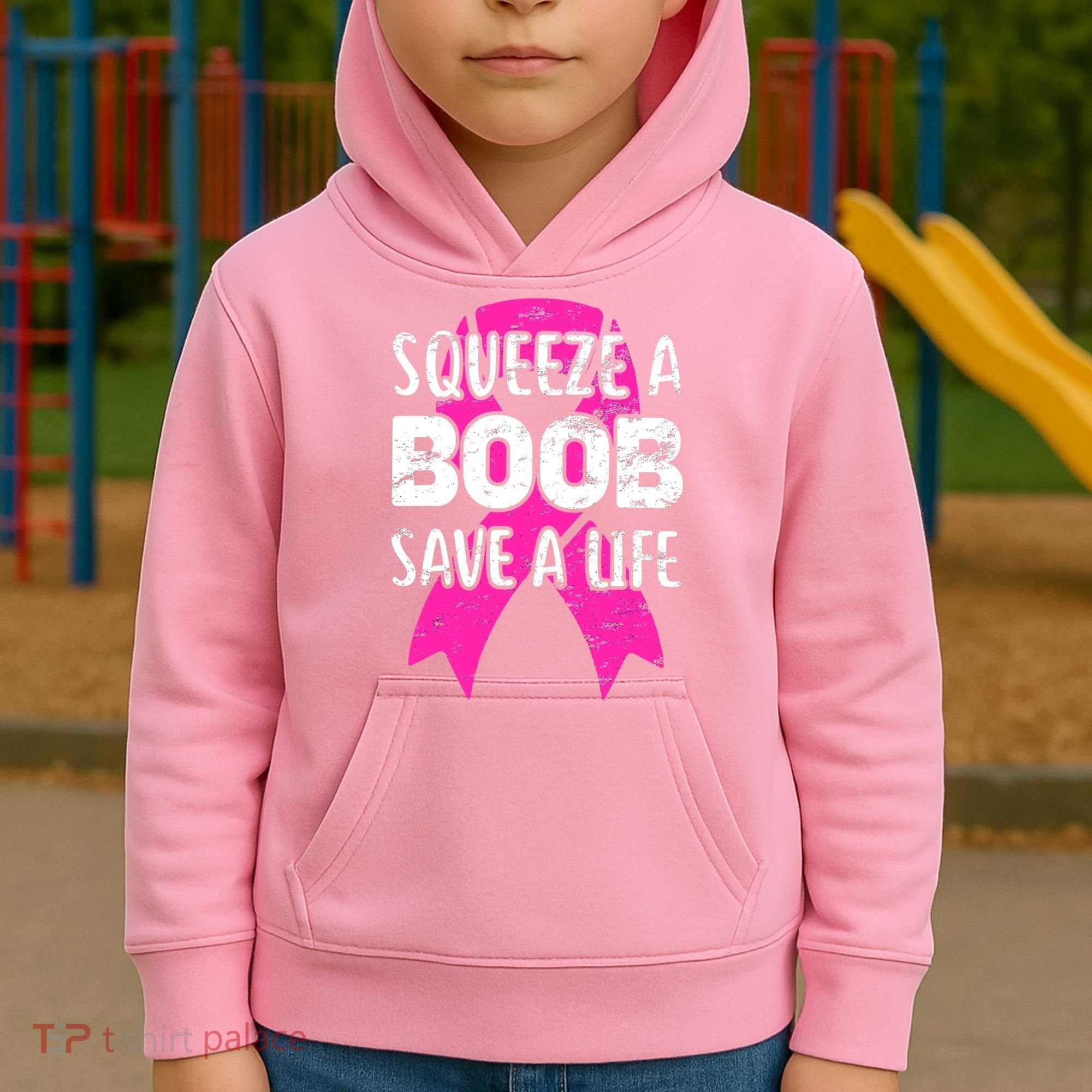 Squeeze A Boob Save A Life Breast Cancer Warrior Pink Ribbon Kids Hoodie