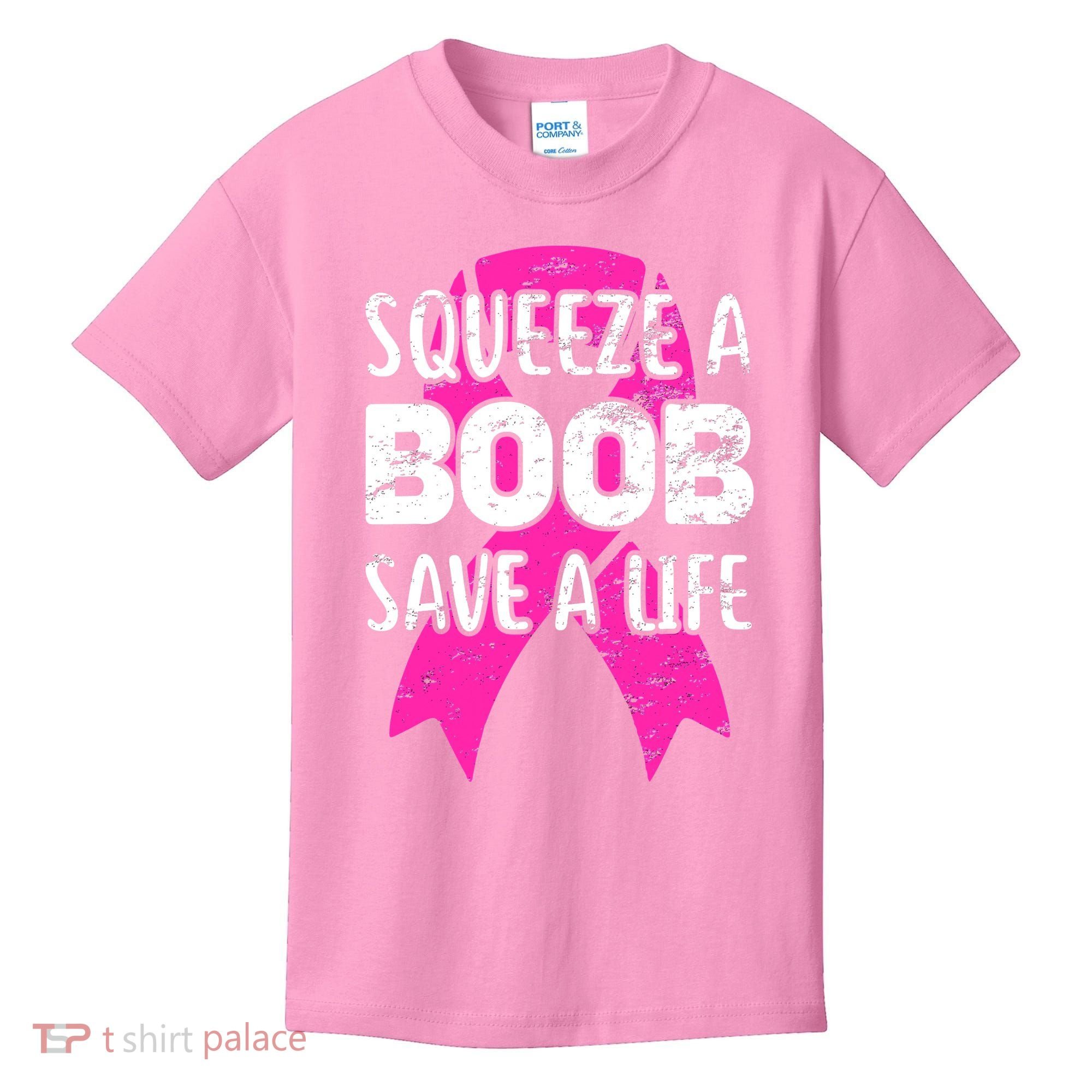 Squeeze A Boob Save A Life Breast Cancer Warrior Pink Ribbon Kids T-Shirt