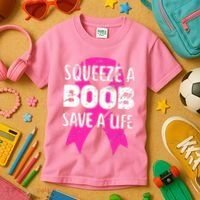 Squeeze A Boob Save A Life Breast Cancer Warrior Pink Ribbon Kids T-Shirt thumb 3