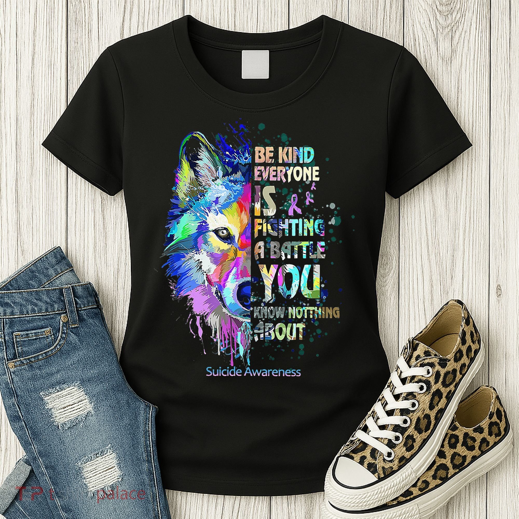 Suicide Awareness Be Kind Everyone Is Fighting A Battle Wolf Women's T-Shirt