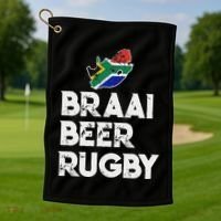 South African Braai Beer Rugby Flag Patriotic Golf Towel thumb 1