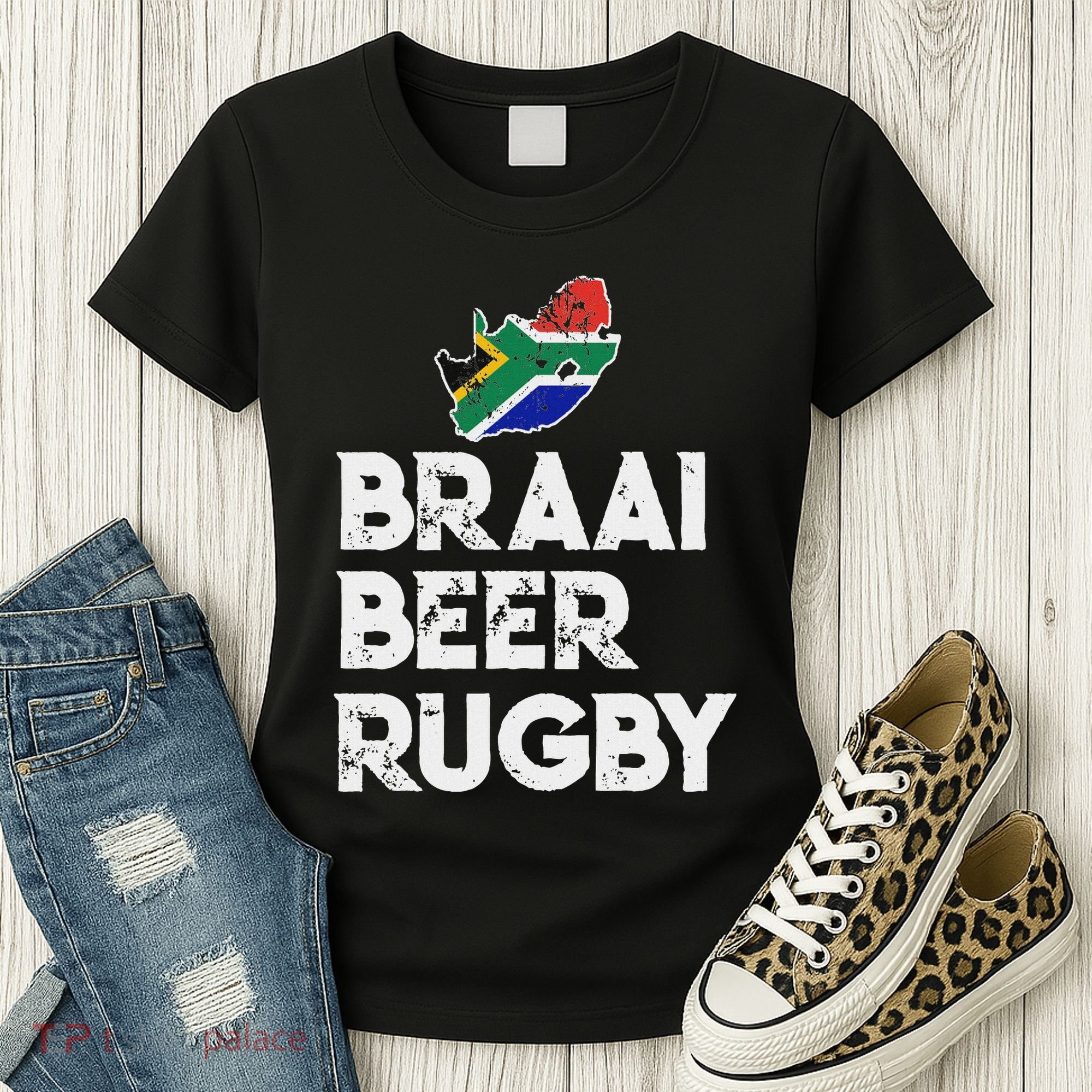 South African Braai Beer Rugby Flag Patriotic Women's T-Shirt