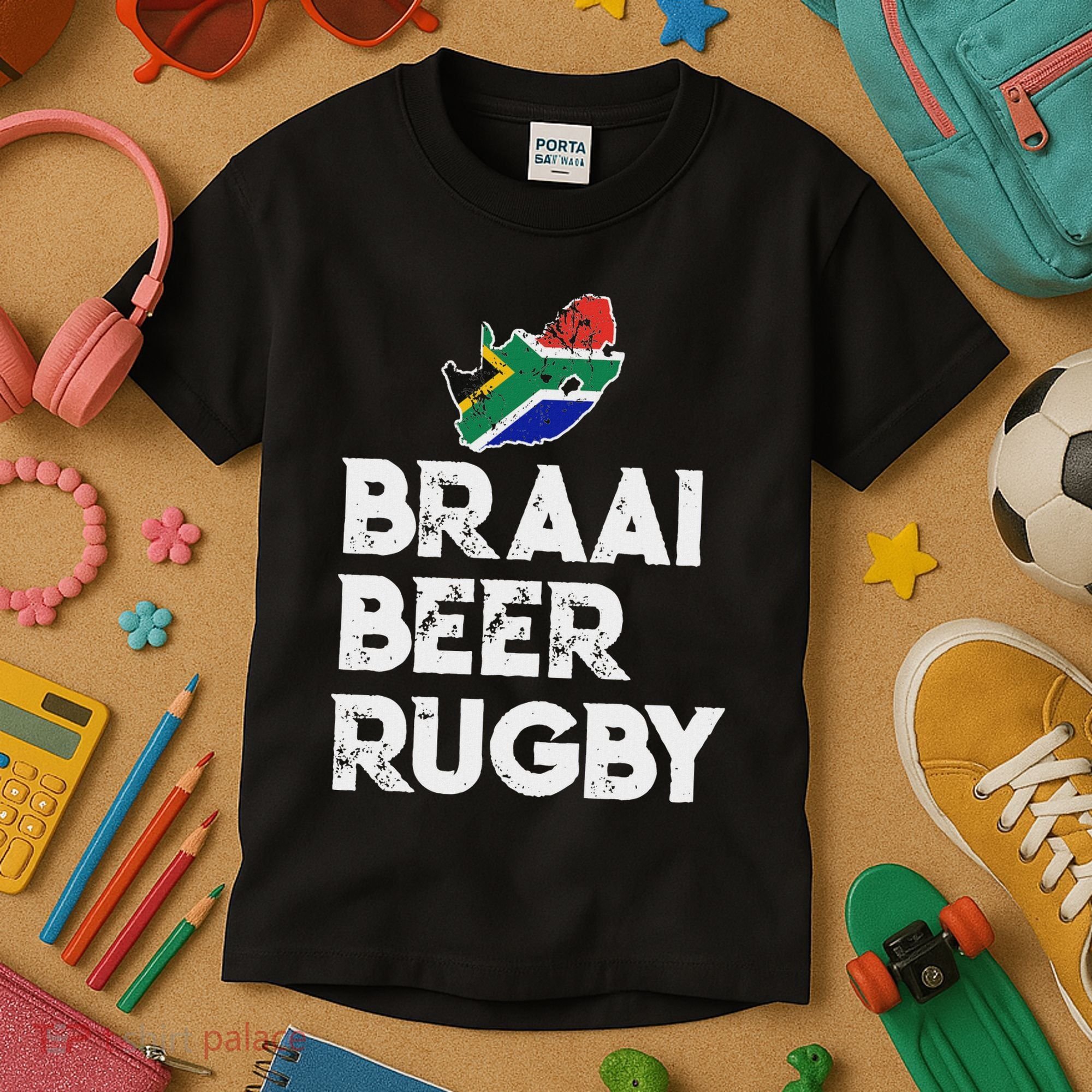 South African Braai Beer Rugby Flag Patriotic Kids T-Shirt