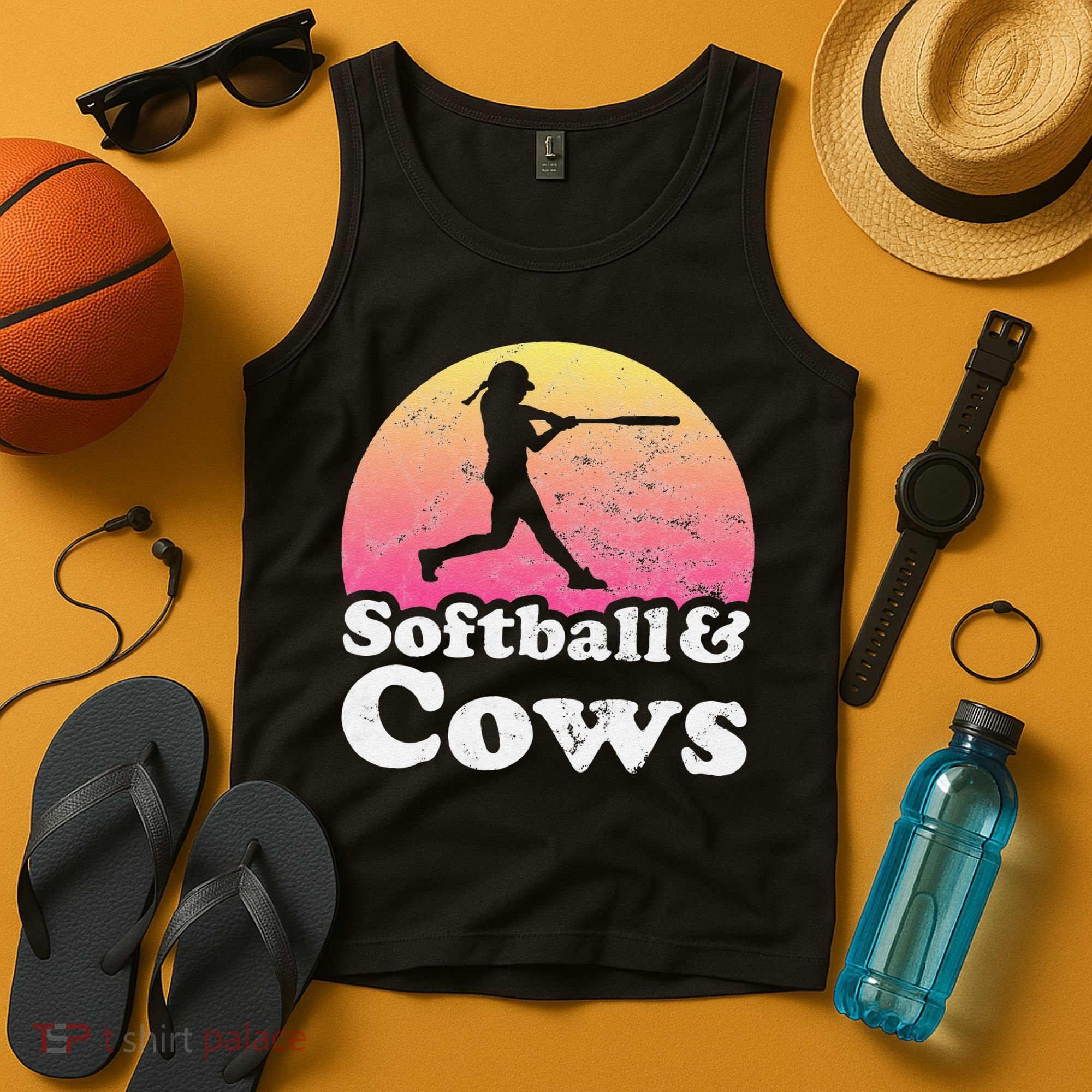 Softball and Cows  or Girls Cow Tank Top