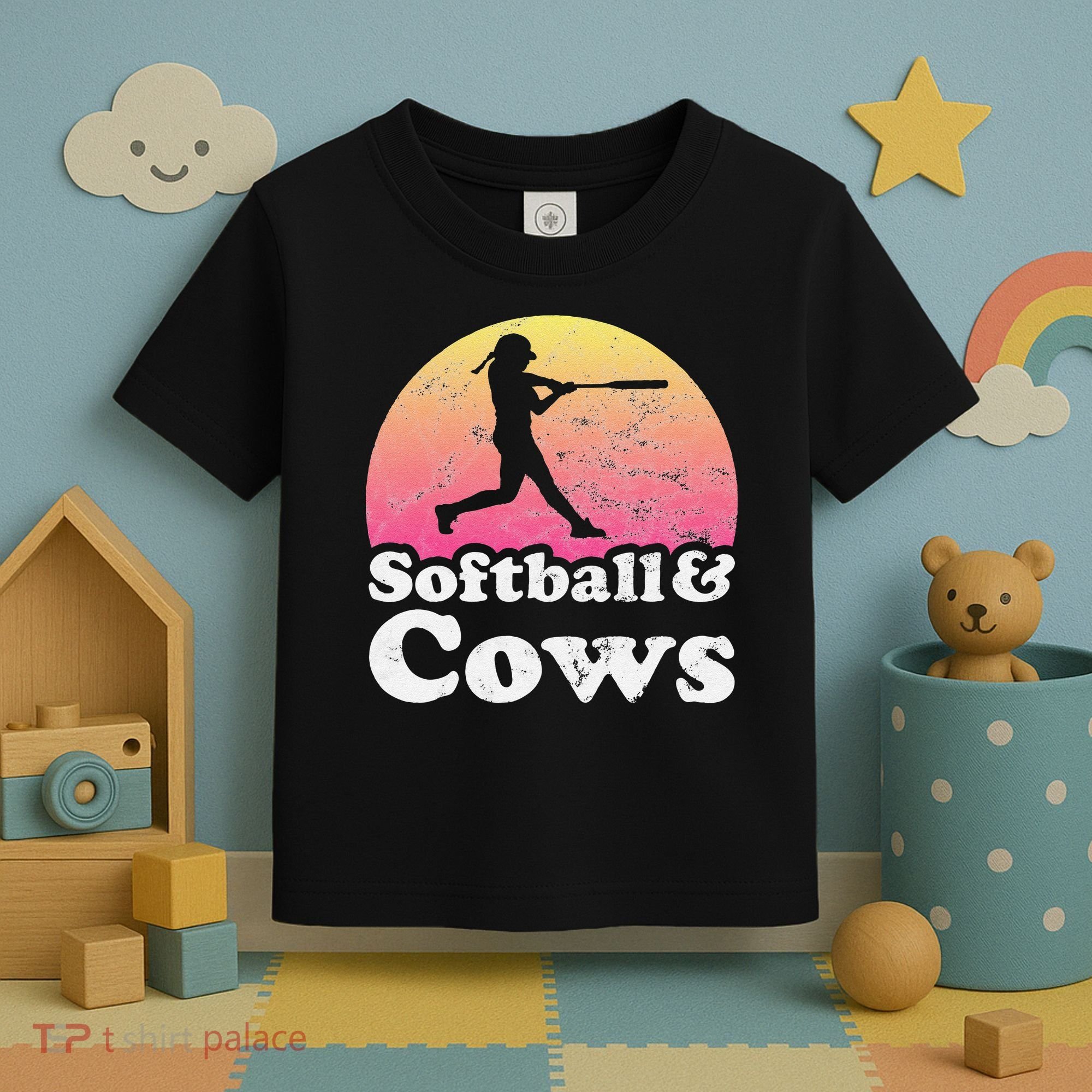 Softball and Cows  or Girls Cow Toddler T-Shirt