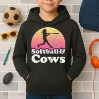 Softball and Cows  or Girls Cow Kids Hoodie thumb 2