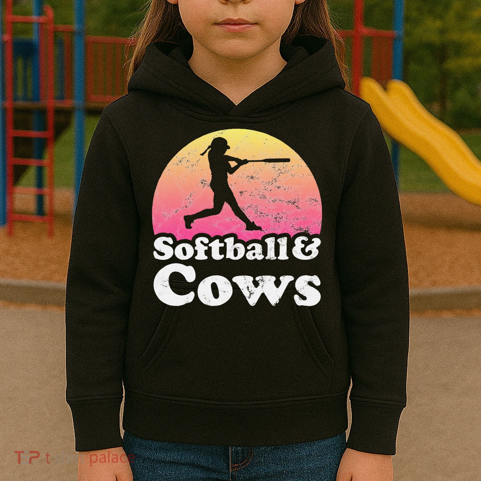Softball and Cows  or Girls Cow Kids Hoodie