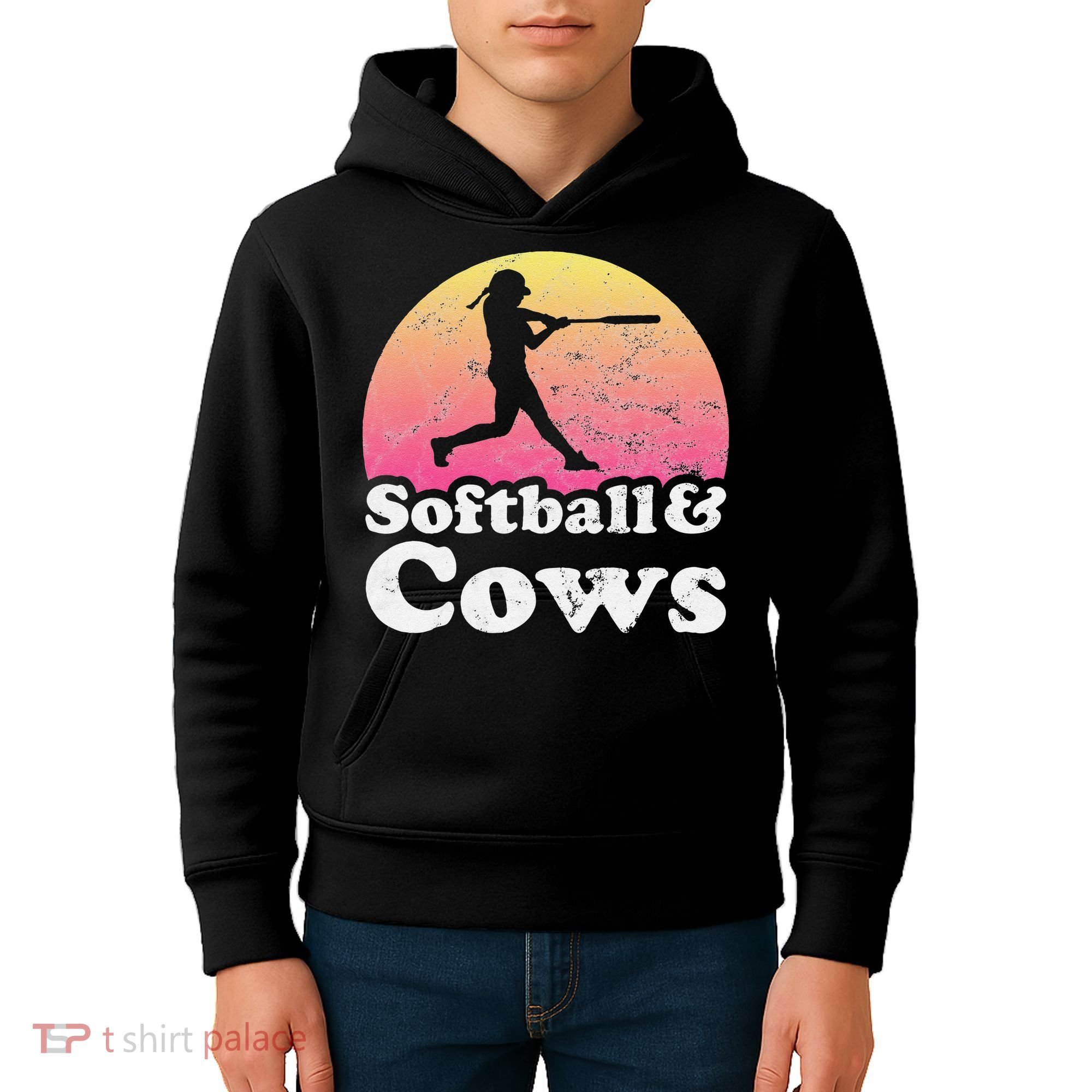 Softball and Cows  or Girls Cow Kids Hoodie