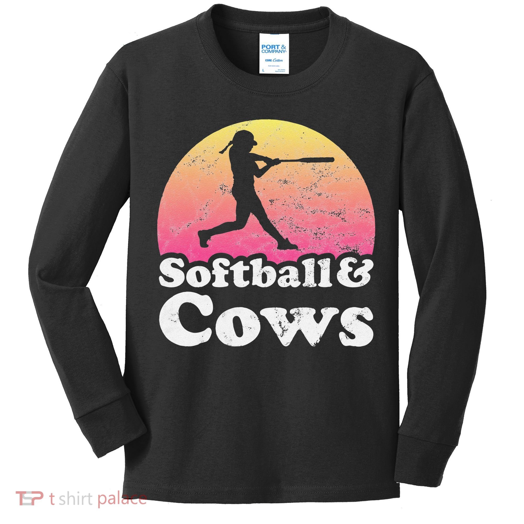 Softball and Cows  or Girls Cow Kids Long Sleeve Shirt