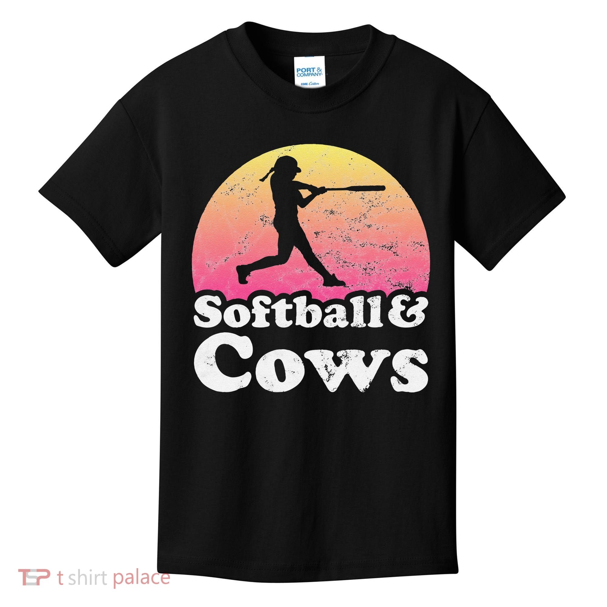 Softball and Cows  or Girls Cow Kids T-Shirt