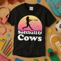 Softball and Cows  or Girls Cow Kids T-Shirt thumb 3