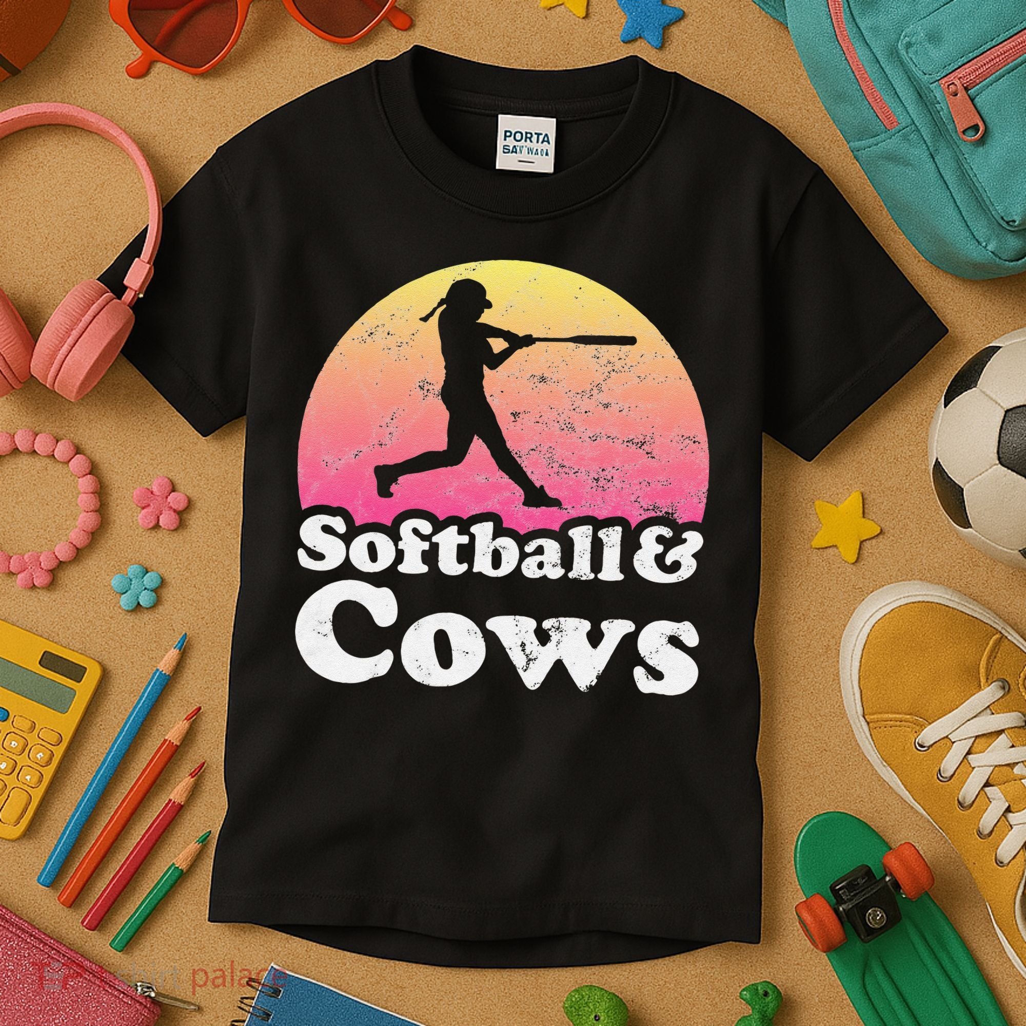Softball and Cows  or Girls Cow Kids T-Shirt