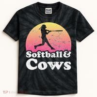 Softball and Cows  or Girls Cow Kids Tie-Dye T-Shirt thumb 0