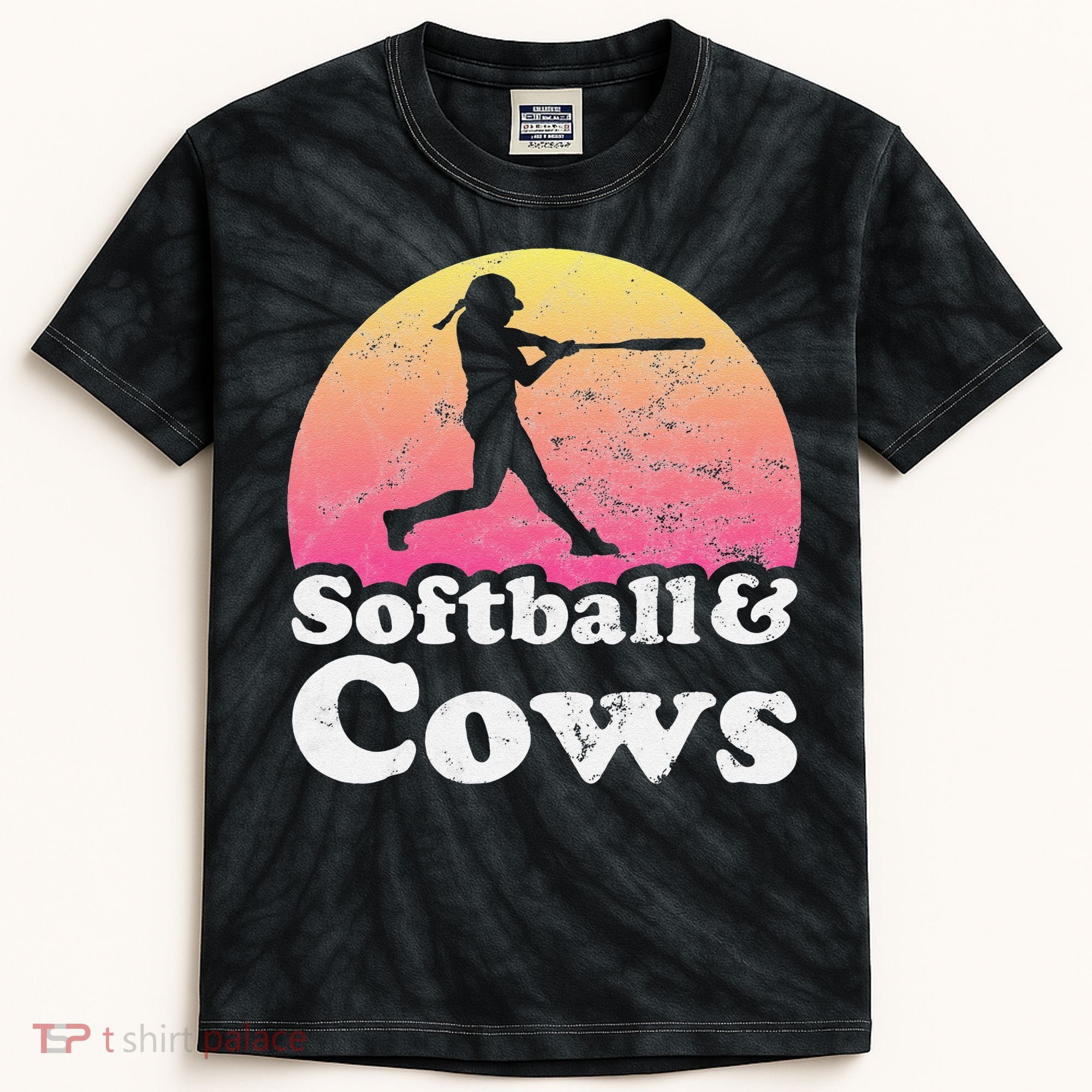 Softball and Cows  or Girls Cow Kids Tie-Dye T-Shirt