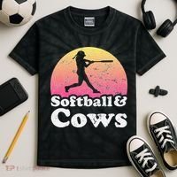 Softball and Cows  or Girls Cow Kids Tie-Dye T-Shirt thumb 2