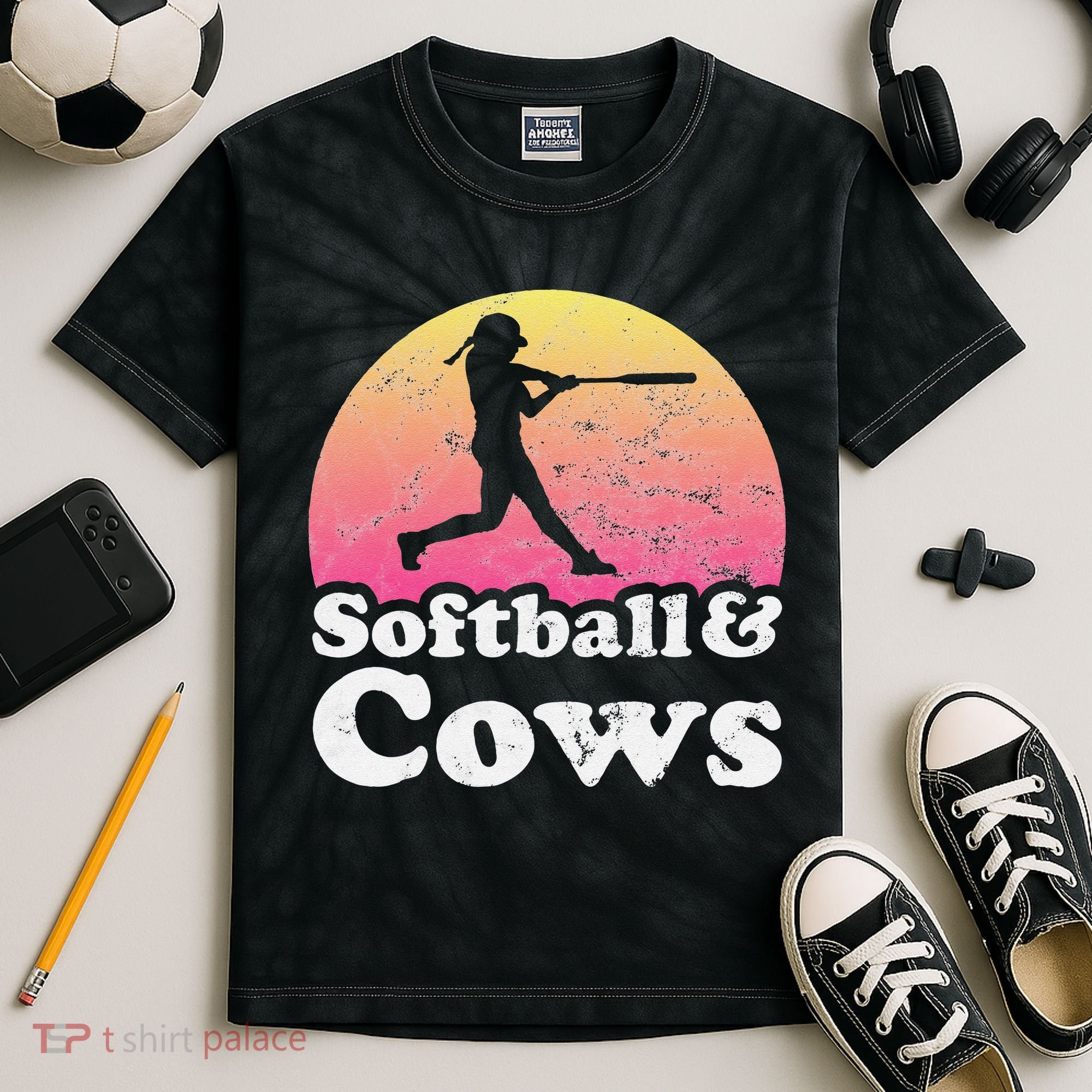 Softball and Cows  or Girls Cow Kids Tie-Dye T-Shirt