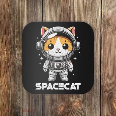 Spacecat Astronaut Cat Kitten Spaceman Cosmonaut Distressed Coaster