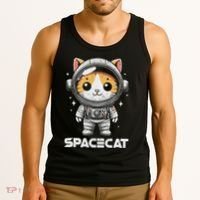 Spacecat Astronaut Cat Kitten Spaceman Cosmonaut Distressed Tank Top thumb 3