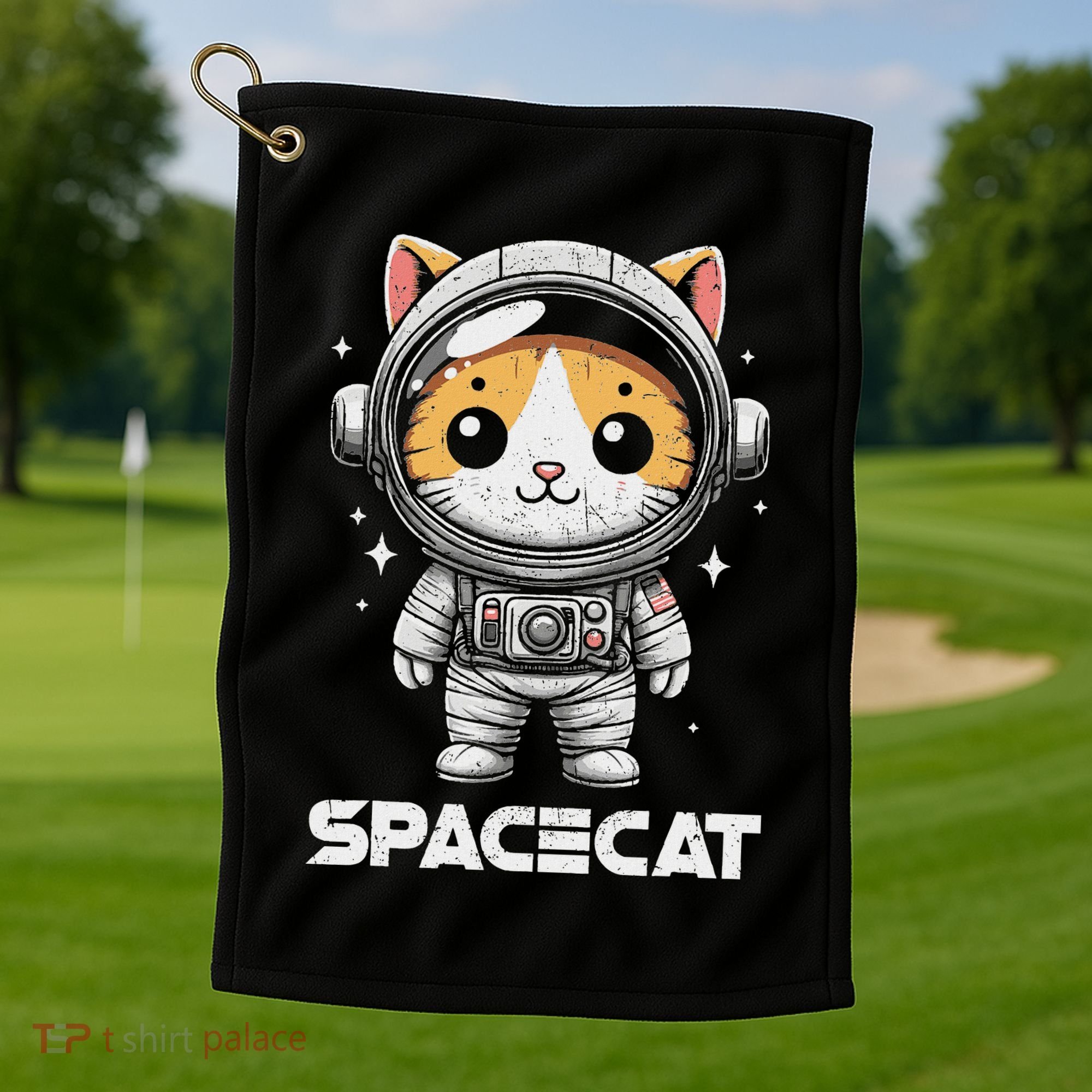 Spacecat Astronaut Cat Kitten Spaceman Cosmonaut Distressed Golf Towel