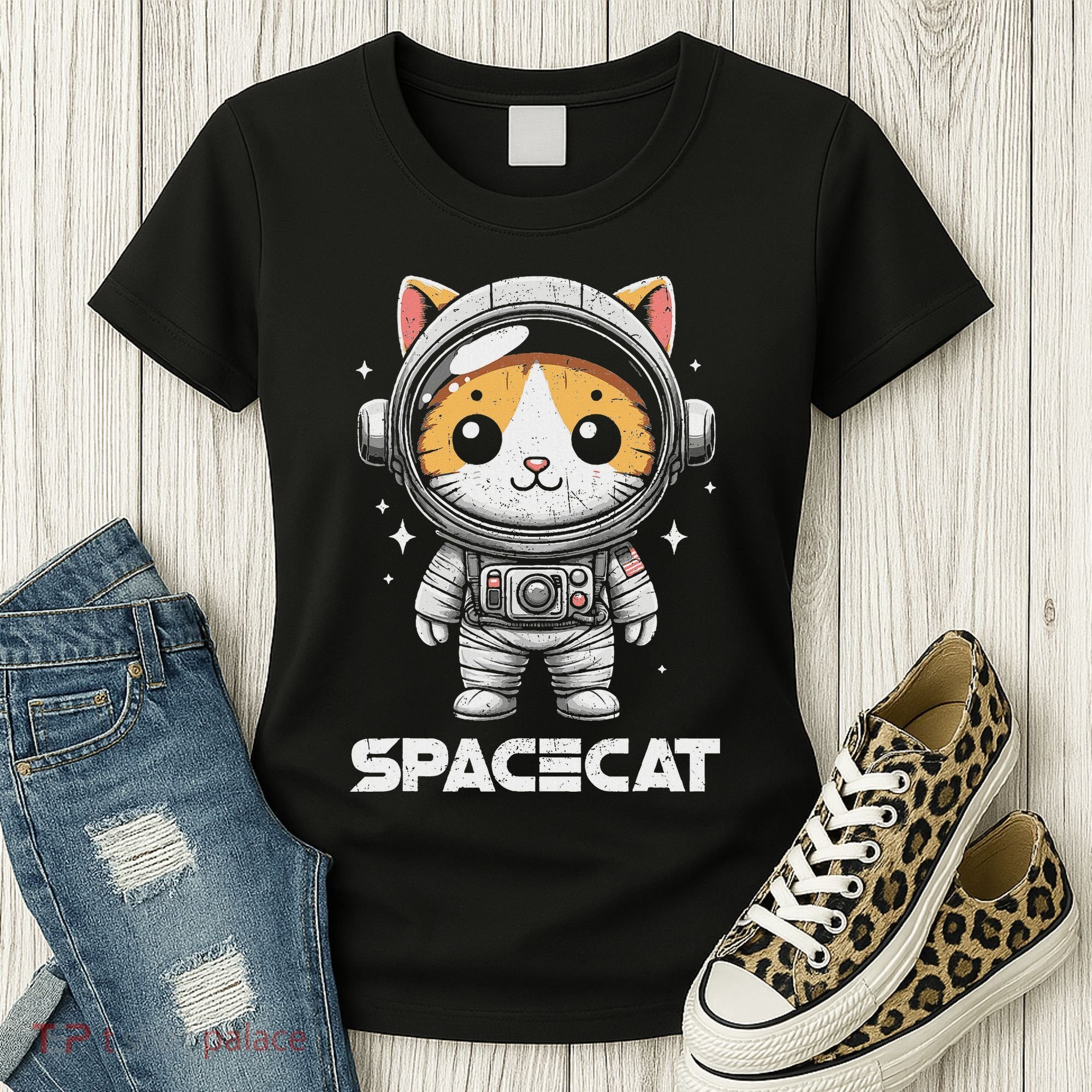 Spacecat Astronaut Cat Kitten Spaceman Cosmonaut Distressed Women's T-Shirt