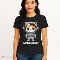Spacecat Astronaut Cat Kitten Spaceman Cosmonaut Distressed Women's T-Shirt thumb 4