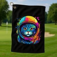 Space Astronaut Cat Gifts Space Cat Golf Towel thumb 1