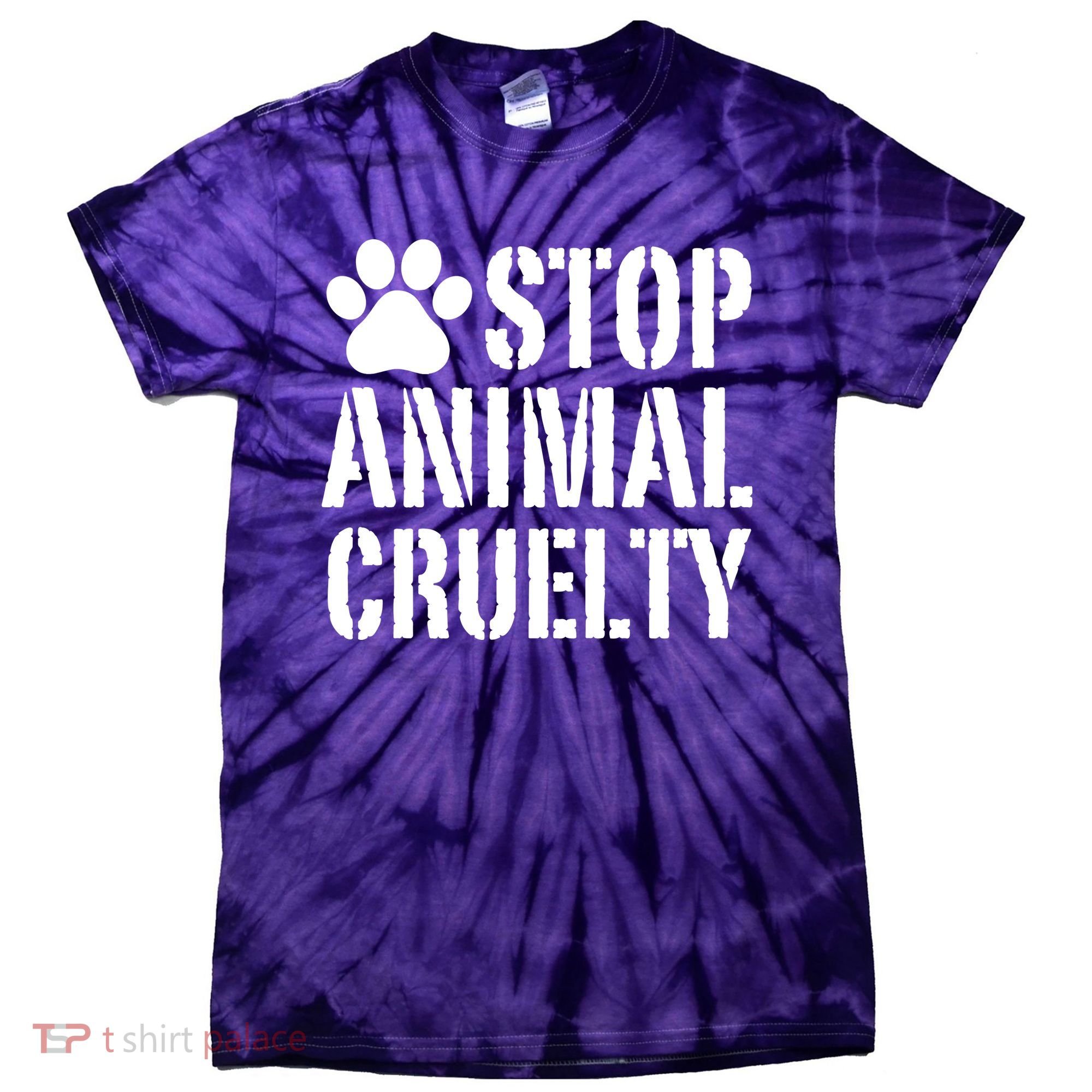 Stop Animal Cruelty Awareness Paw Print Tie-Dye T-Shirt