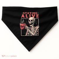Staying Alive Coffee Lovers Funny Skeleton Funny Skull Skeleton Lovers USA-Made Doggie Bandana thumb 0