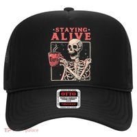Staying Alive Coffee Lovers Funny Skeleton Funny Skull Skeleton Lovers Hat thumb 0