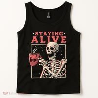 Staying Alive Coffee Lovers Funny Skeleton Funny Skull Skeleton Lovers Tank Top thumb 2