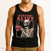 Staying Alive Coffee Lovers Funny Skeleton Funny Skull Skeleton Lovers Tank Top thumb 3