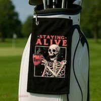 Staying Alive Coffee Lovers Funny Skeleton Funny Skull Skeleton Lovers Golf Towel thumb 2