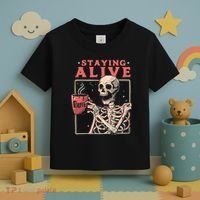 Staying Alive Coffee Lovers Funny Skeleton Funny Skull Skeleton Lovers Toddler T-Shirt thumb 3