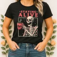 Staying Alive Coffee Lovers Funny Skeleton Funny Skull Skeleton Lovers Women's T-Shirt thumb 2
