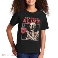 Staying Alive Coffee Lovers Funny Skeleton Funny Skull Skeleton Lovers Kids T-Shirt thumb 2