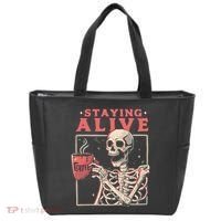Staying Alive Coffee Lovers Funny Skeleton Funny Skull Skeleton Lovers Tote Bag thumb 0