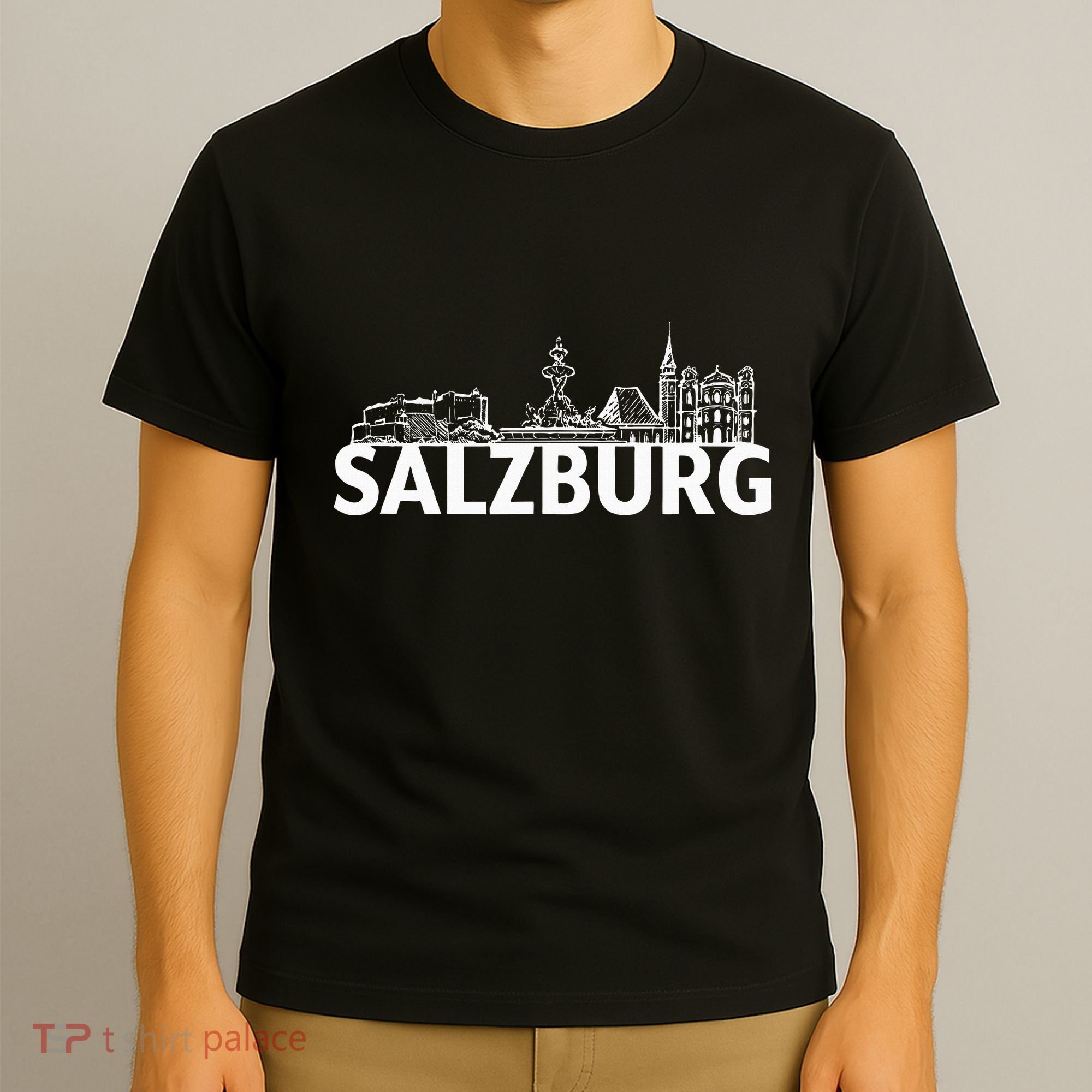 Salzburg Austria City Skyline Silhouette Outline Sketch T-Shirt