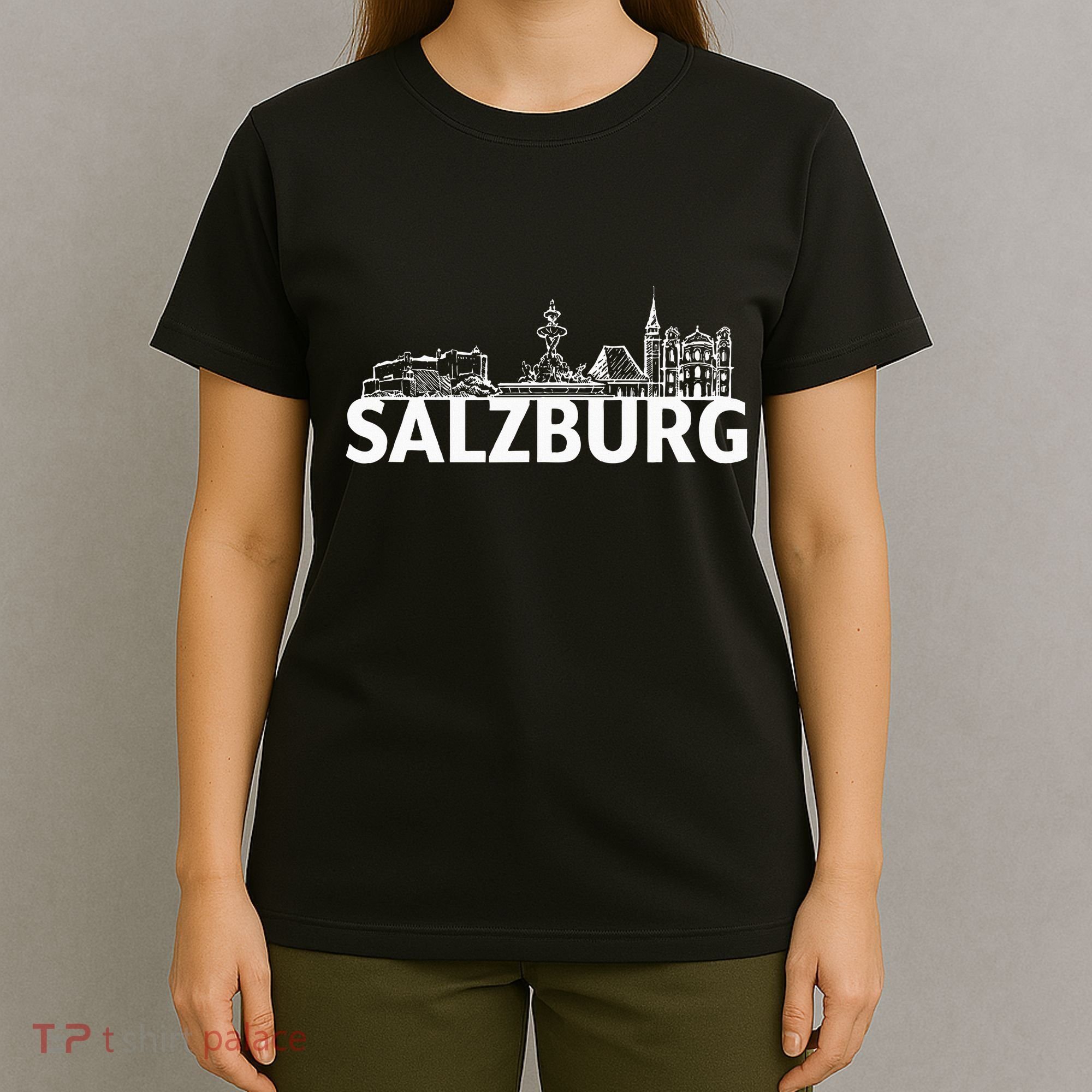 Salzburg Austria City Skyline Silhouette Outline Sketch T-Shirt
