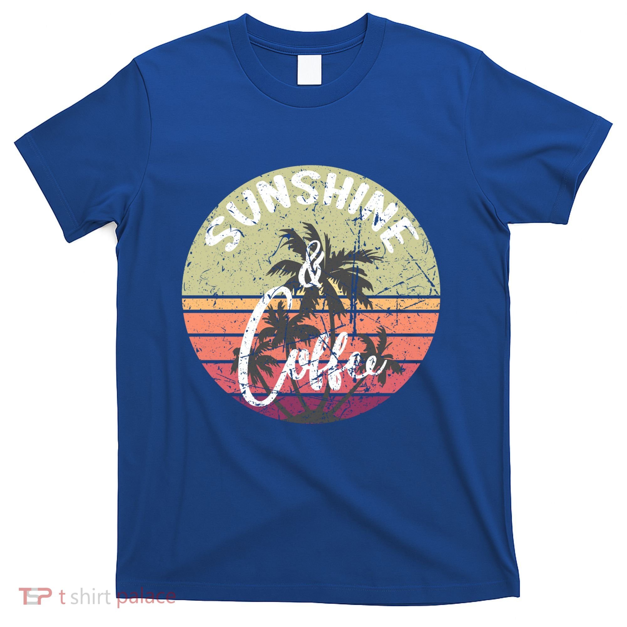 Sunshine And Coffee Funny Retro Vintage Sunset Palm Trees Gift T-Shirt
